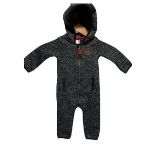 Carters Hooded Warm Romper Jumpsuit Kids 12M Grey Marled Plaid Lined Full Zip